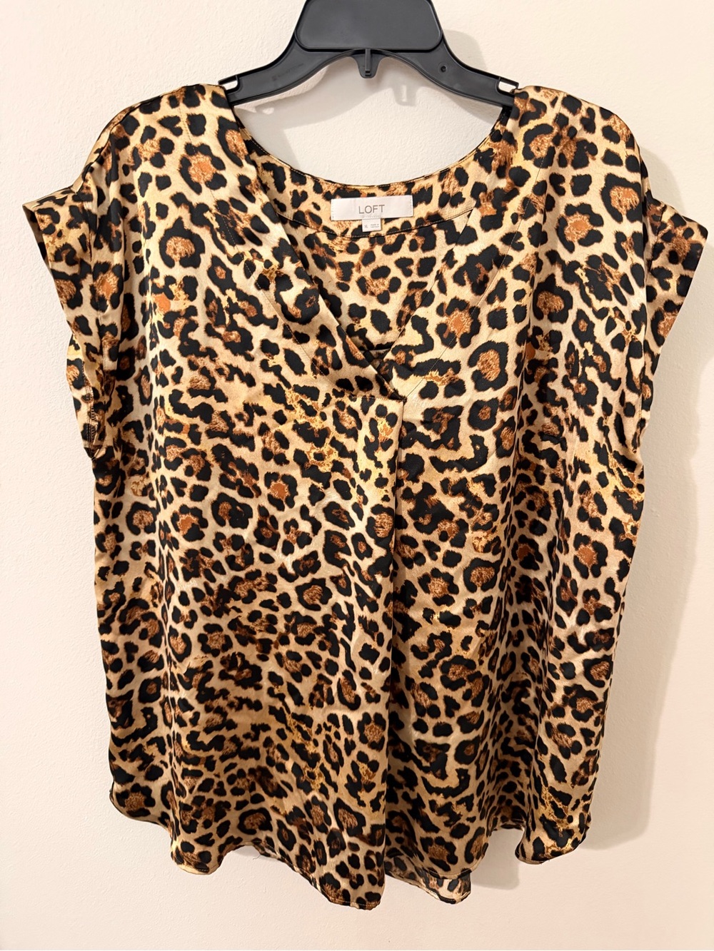 LOFT Leopard Print Cap Sleeve Blouse in Tan, Black, Brown